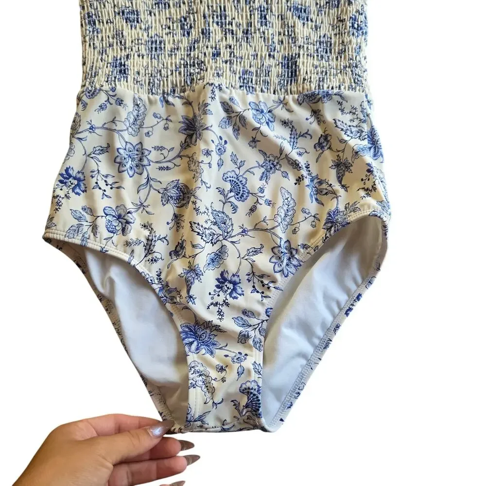 Janie & Jack Floral Smocked One-Piece Swimsuit Size: 16